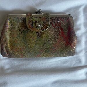 HOBO Red and Green Clutch with Metallic Embellishments